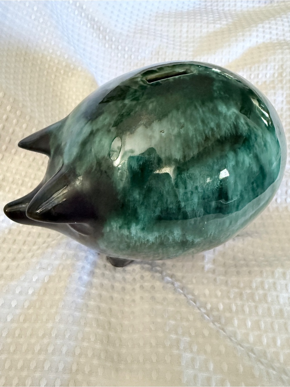Vintage Blue Mountain Pottery Piggy Bank | MCM Harvest Green Drip Glaze